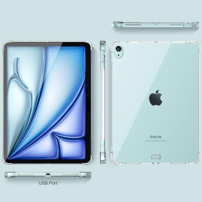 Tablet Apple iPad Air numa capa transparente, vista múltipla