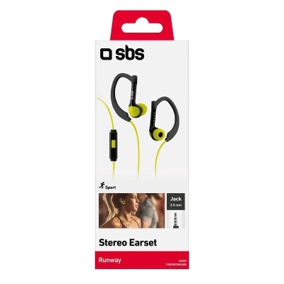 Embalagem de auriculares desportivos SBS Stereo Earset preto e amarelo com microfone