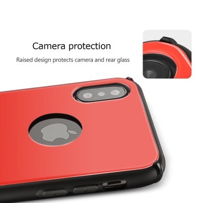 Capa de telemóvel vermelha e preta com proteção para câmara