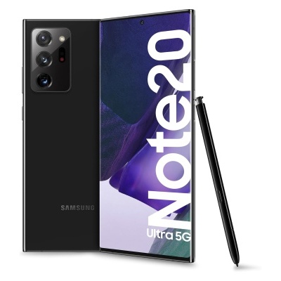 Smartphone Samsung Galaxy Note20 Ultra 5G preto com ecrã curvo e caneta