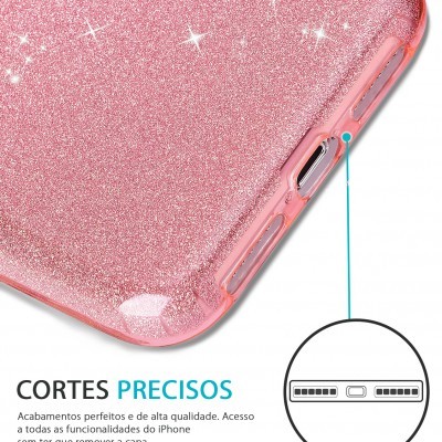 Capa cor-de-rosa brilhante para telemóvel com recortes para botões e porta de carregamento