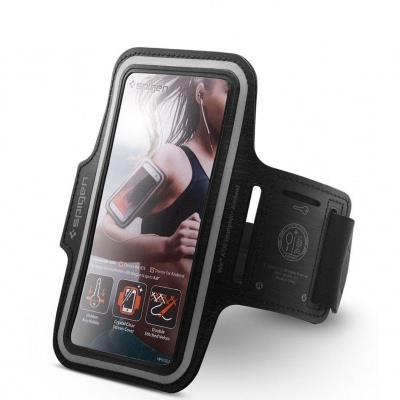 Suporte de braço para telemóvel preto com proteção transparente