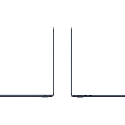 Dois computadores portáteis pretos abertos de perfil com ecrãs a 90 graus em fundo branco