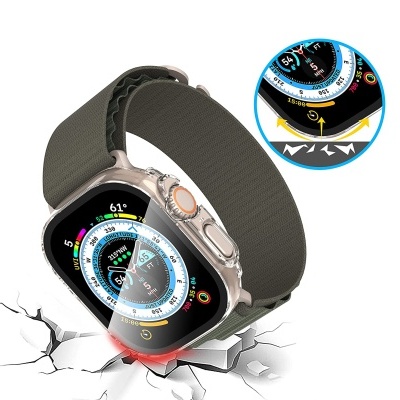 Relógio inteligente com bracelete cinzenta e ecrã digital colorido