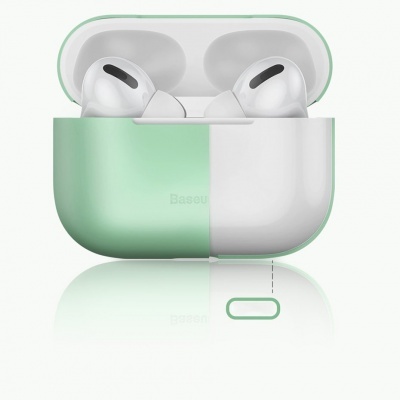 Estojo com auriculares AirPods Pro e capa protetora verde e branca