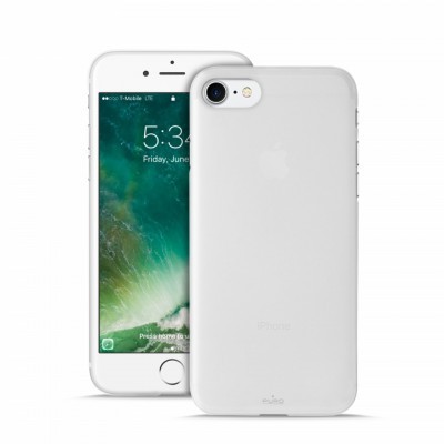 Telemóvel iPhone branco com capa protetora transparente