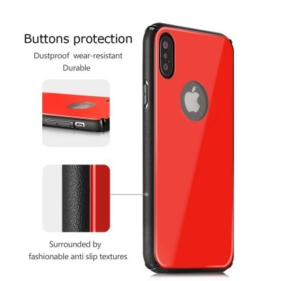 Capa para smartphone vermelha com bordas pretas e recorte para logo Apple