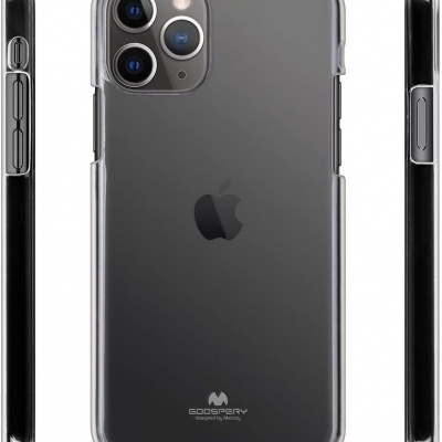 Capa transparente para smartphone preto com três câmaras e logotipo da Apple