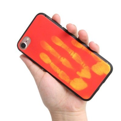 Capa de smartphone vermelha com marca de mão amarela