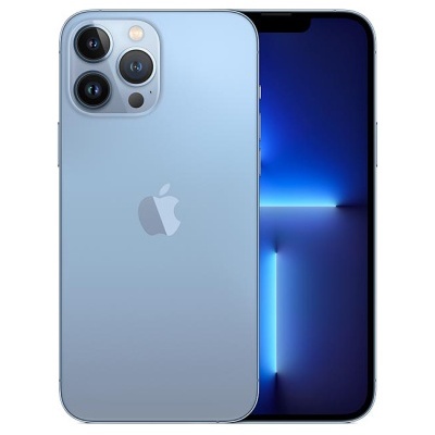 Smartphone Apple iPhone azul com três câmaras e ecrã preto