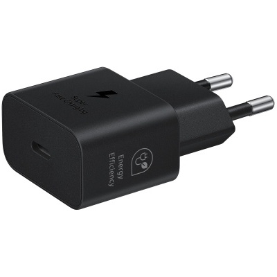 Carregador de parede preto com plugue europeu e entrada USB-C