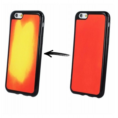 Capas de telemóvel pretas com traseiras em tons de vermelho e amarelo com efeito degradê