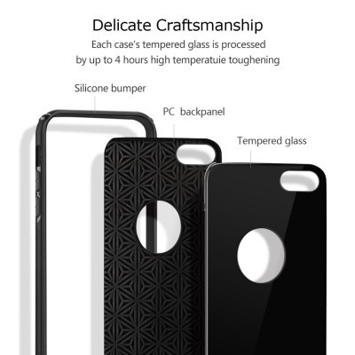 Capas para telemóvel em vidro temperado, para-choques de silicone e fundo preto com padrão