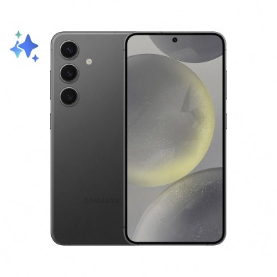 Smartphone preto com três câmaras traseiras e ecrã frontal ligado