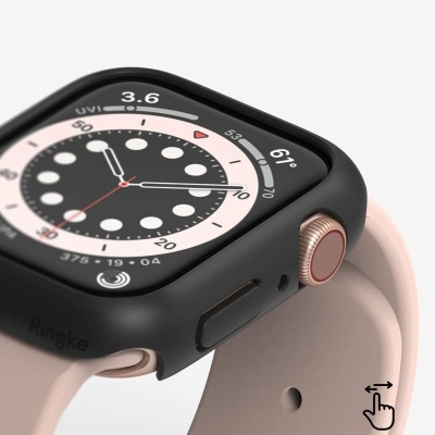 Relógio inteligente preto com bracelete rosa e mostrador analógico digital