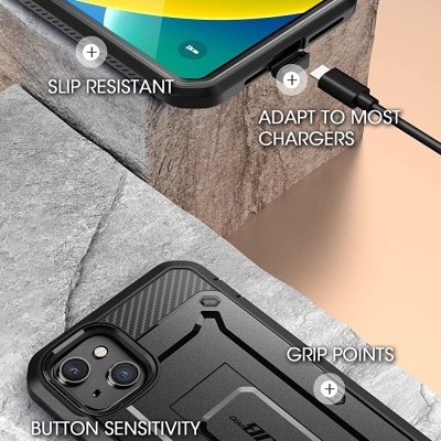 Capas protetoras pretas para smartphone com textura e suporte