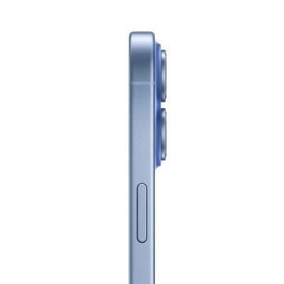 Lado de smartphone azul com duas lentes da câmara a sobressair e botão lateral.