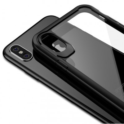 Capa protetora preta com traseira transparente para smartphone preto com dupla câmara