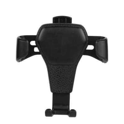 Suporte para smartphone preto com acabamento texturizado e superfícies lisas.