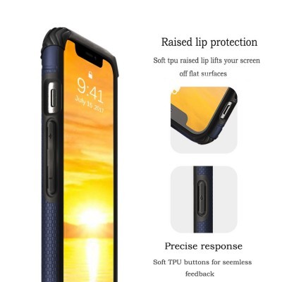 Capa protetora preta e azul para smartphone com proteção de borda elevada.
