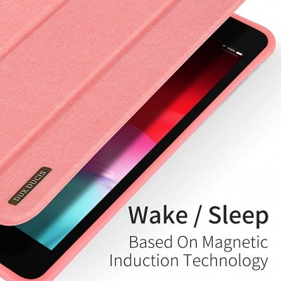 Capa rosa para tablet com texto sobre tecnologia magnética e gráficos de eficiência