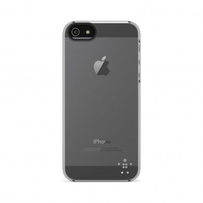 iPhone preto com capa transparente visto de trás
