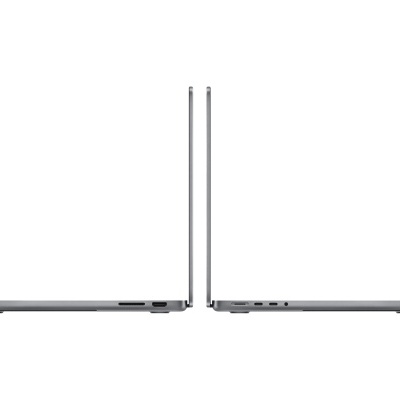 Dois laptops finos cinzentos vistos de perfil em fundo branco