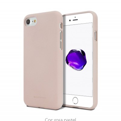 Telemóvel em capa rosa pastel sobre fundo branco