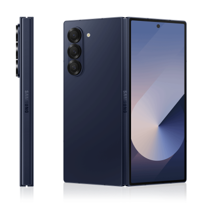 Smartphone azul escuro com várias câmaras e ecrã grande