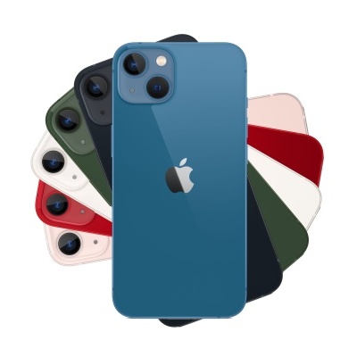 iPhones Apple em várias cores em leque mostrando traseira e câmaras