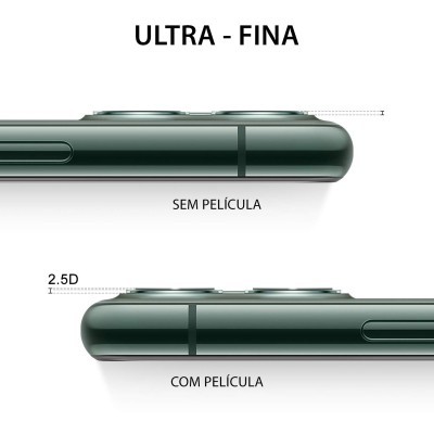 Comparação lateral de telemóvel verde com e sem película protetora ultra fina