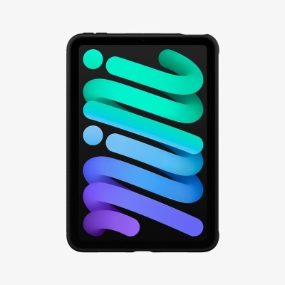 Tablet preto com ecrã colorido em tons de verde, azul e roxo