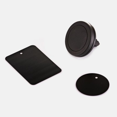 Suporte magnético para carro preto com placas redonda e retangular