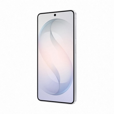 Smartphone prateado com ecrã abstrato em tons pastel