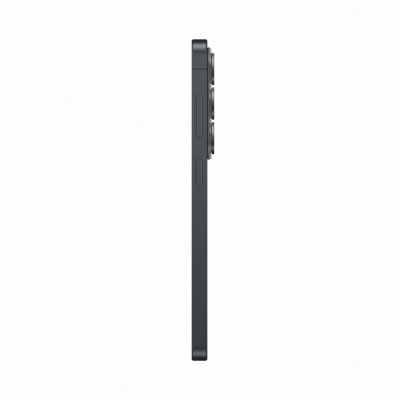 Perfil lateral de smartphone preto com três lentes de câmara e botões laterais
