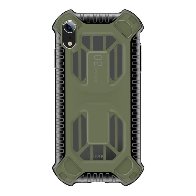 Capa de telemóvel robusta verde com texturas geométricas e reforços