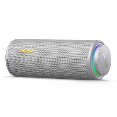Coluna portátil Tronsmart cilíndrica cinzenta com luz LED colorida no botão lateral