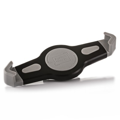 suporte para tablet preto e cinzento com cantos ajustáveis e botão central