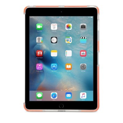 Tablet tátil com capa transparente e detalhes laranja