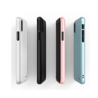 Capas de telemóvel em branco, preto, rosa e azul claro alinhadas verticalmente