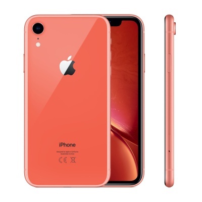 Smartphone iPhone cor de coral com logótipo Apple visível
