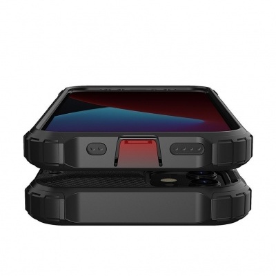 Smartphone moderno com capa protetora robusta preta