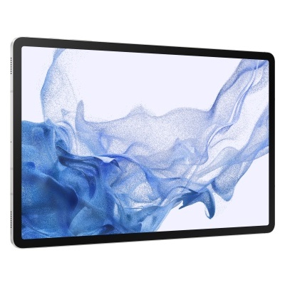 Tablet com ecrã abstrato azul e branco e moldura preta
