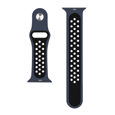Pulseira para relógio inteligente azul escuro e preto com furos brancos