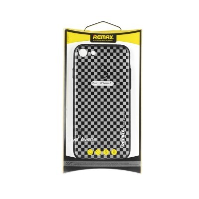 Capa de telemóvel preta e branca com padrão de xadrez para iPhone 7 na embalagem