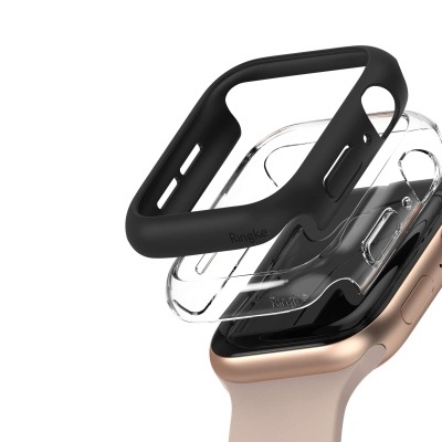 Capa protetora em três camadas para smartwatch dourado com bracelete bege
