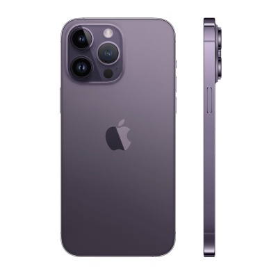 Smartphone Apple iPhone roxo visto de costas e perfil