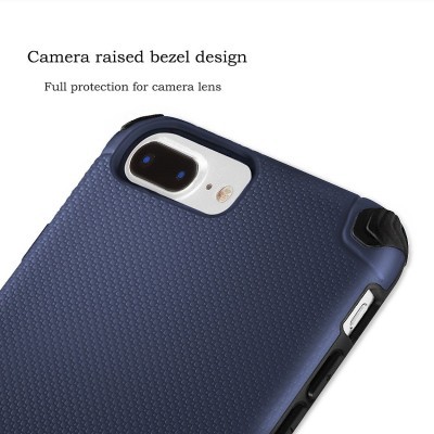 Capa azul para telemóvel com proteção para câmara e texto explicativo