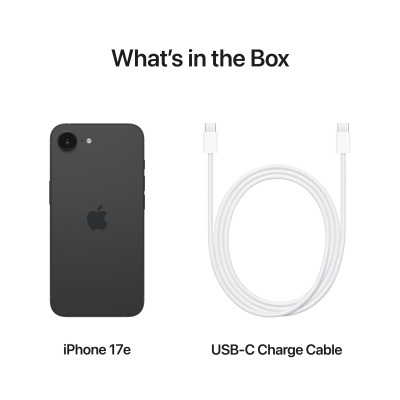 iPhone 17e cinza escuro e cabo de carregamento USB-C branco