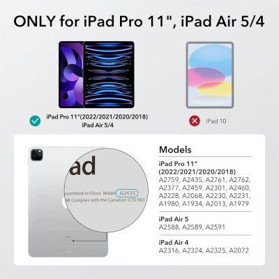 Ilustrações e texto sobre compatibilidade de modelos iPad Pro 11 e iPad Air 5/4 em fundo branco